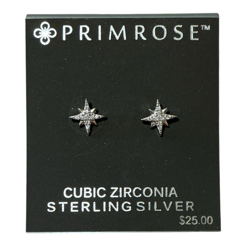 Primrose 8 Point Star Stud Post Earrings Cubic Zirconia 925 Sterling Silver